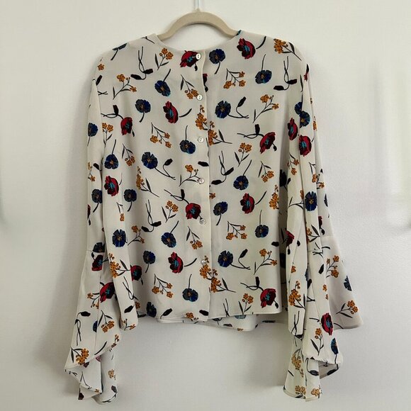 Carmen Marc Valvo Bell Sleeve Bohemian Floral Blouse - Size 14 XL - Picture 2 of 8
